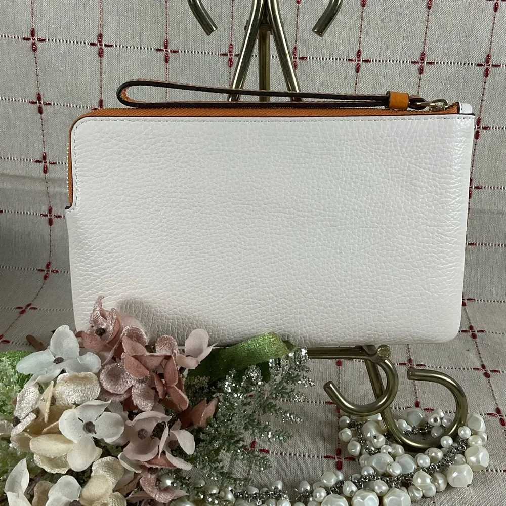 COACH Large Stamped Pebble Leather Corner Zip Wristlet Wallet Clutch CF458 New - Picture 3 of 7